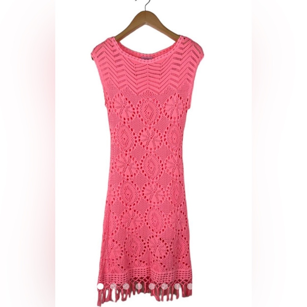 Lily Pulitzer coral crochet dress with slip. Size large. Never worn.